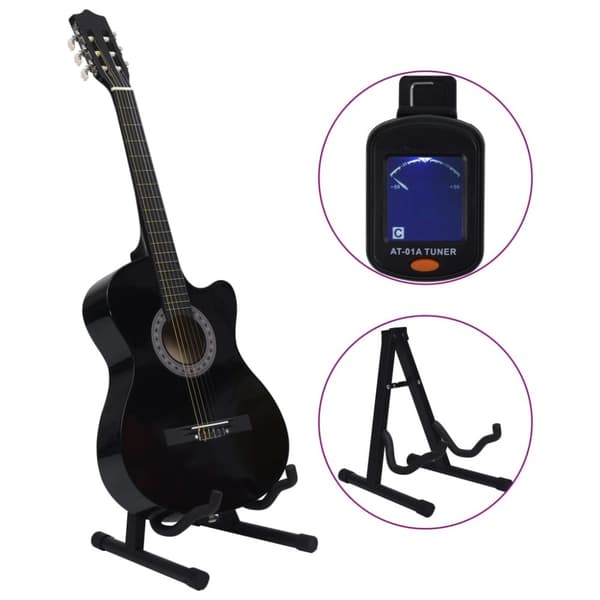 Guitarer - Living klassisk western guitarsæt 12 dele med 6 strenge 38" sort