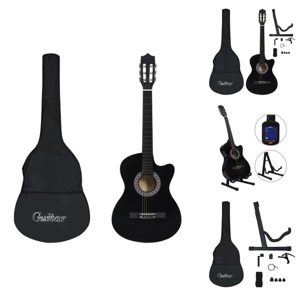 Guitarer - Living klassisk western guitarsæt 12 dele med 6 strenge 38" sort