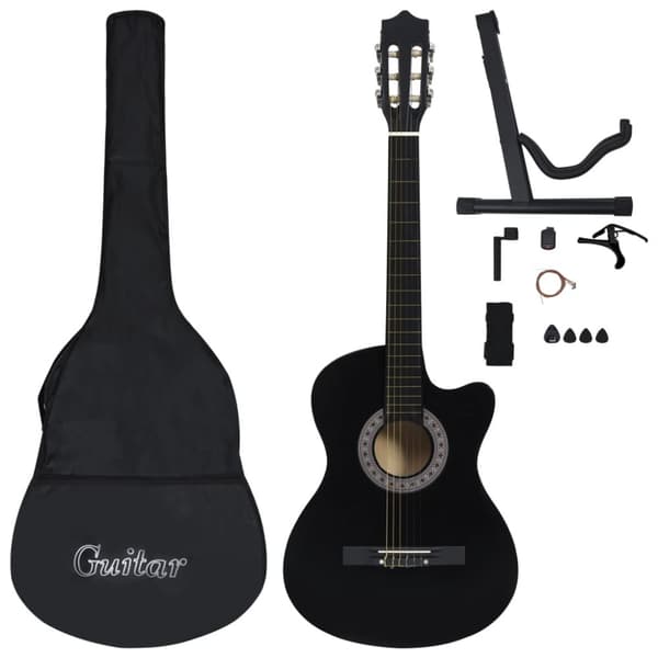 Gitarr 12 delar med 6 strängar western svart 38"