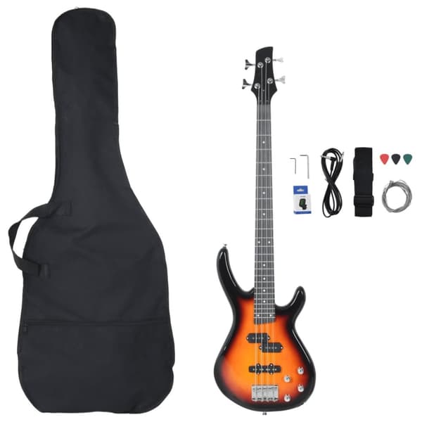 Elektrisk basgitarr för nybörjare med väska brun&svart 4/4 46"