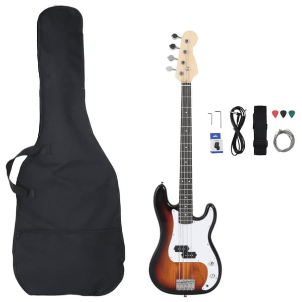 Elektrisk basgitarr för nybörjare med väska brun&vit 4/4 46"