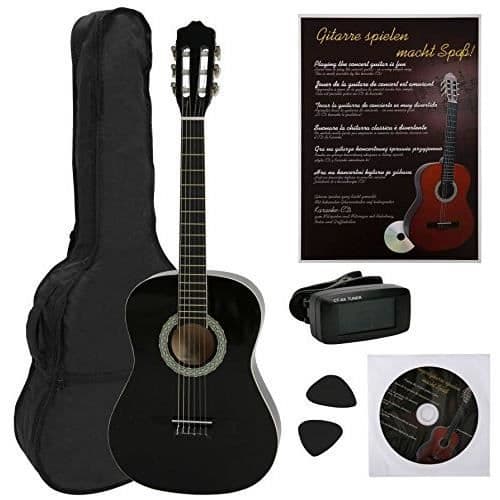 Navarra NV12PK klassisk gitarrsats 4-4 storlek svart med lätt vadderad Gigbag - 2-delad pick-tuner med NV12P