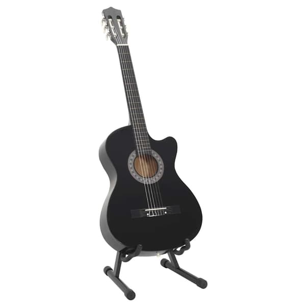 Gitarr 12 delar med 6 strängar western svart 38"