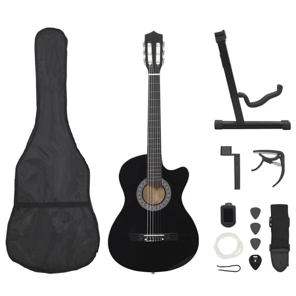 Gitarr 12 delar med 6 strängar western svart 38"