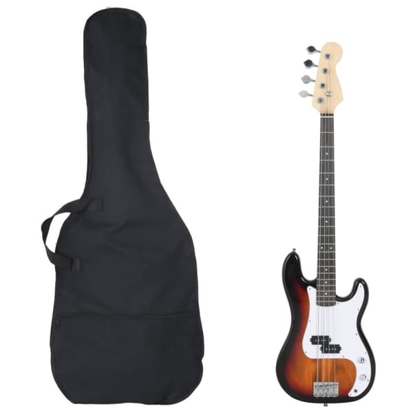 Elektrisk basgitarr för nybörjare med väska brun&vit 4/4 46"