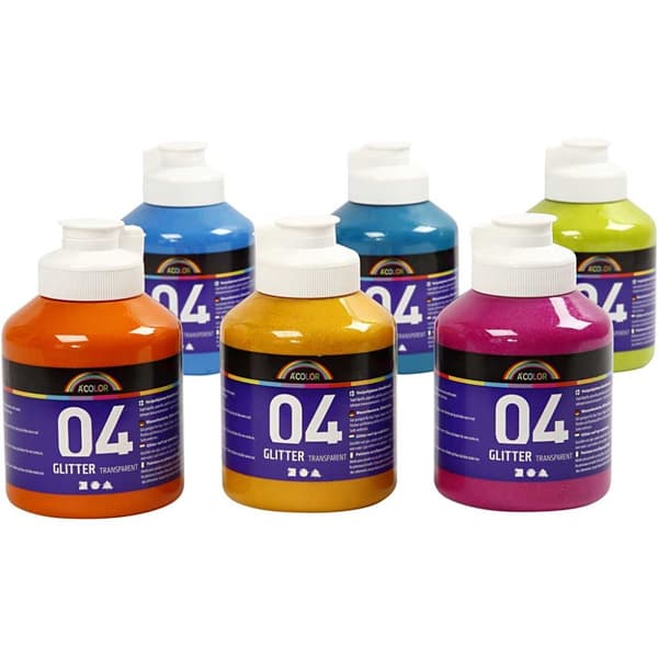 A-Color Akrylfärg - Glitter - 6 st x 500 ml