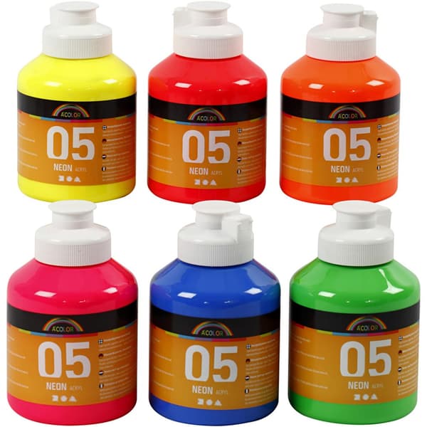 A-Color akrylfärg - Neonfärger - 6x500 ml