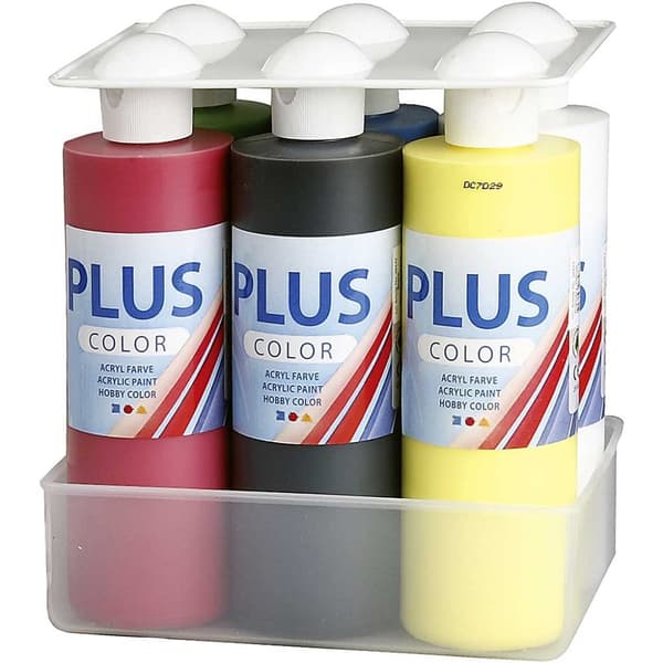 Plus Color Hobbyfärg  - 6 x 250 ml - Färgskola - Primärfärger