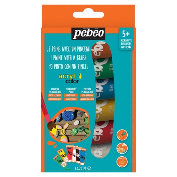 Kit för upptäcktsmålning med akrylfärg - Acryl Color - 6 tuber 20 ml - Volym 120 ml - Blandad