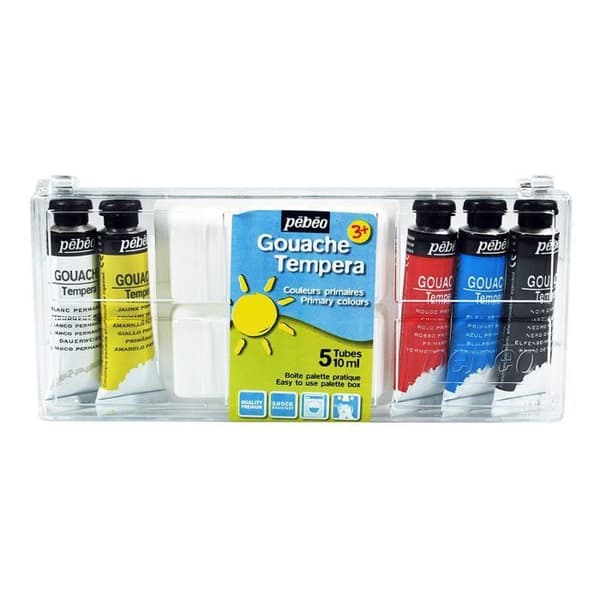 Gouachebox 5 rör 10 ml primärfärger + 1 palett
