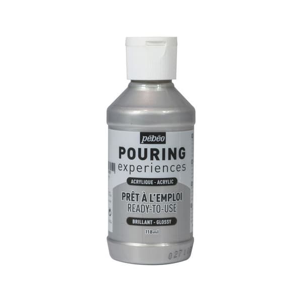 Akrylfärg - Pébéo - Pouring - 118 ml - Metallisk Silver - Blandad