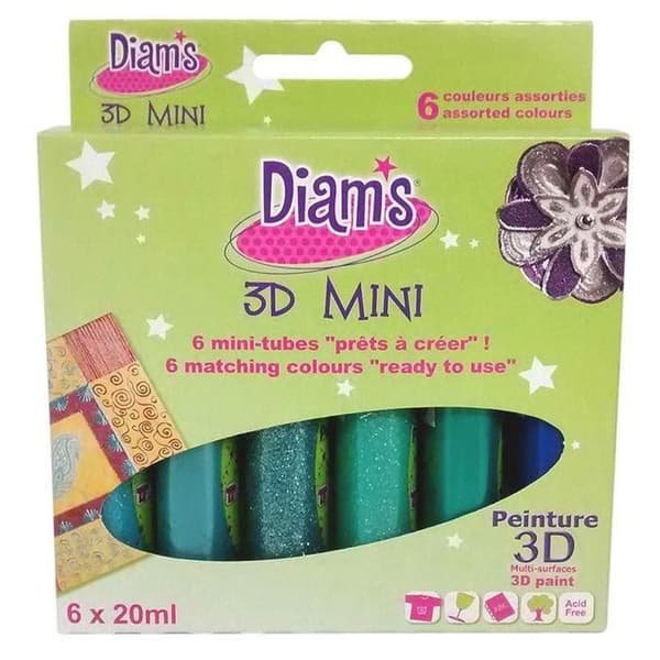 3D-färg - DIAM'S - Total PARADISE - 20 ml x 6 - Multi-stöd - Tvättbeständig
