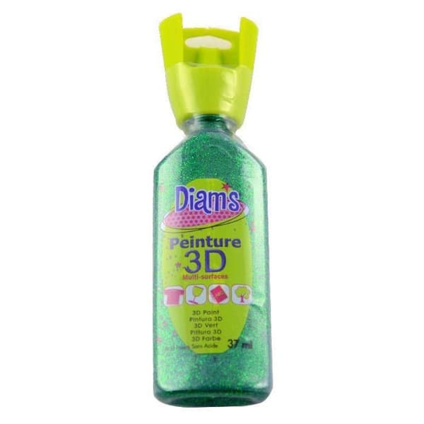 3D-färg - Diam's - Glittrande grön - 37ml - Mångsidiga ytor - Reliefeffekt