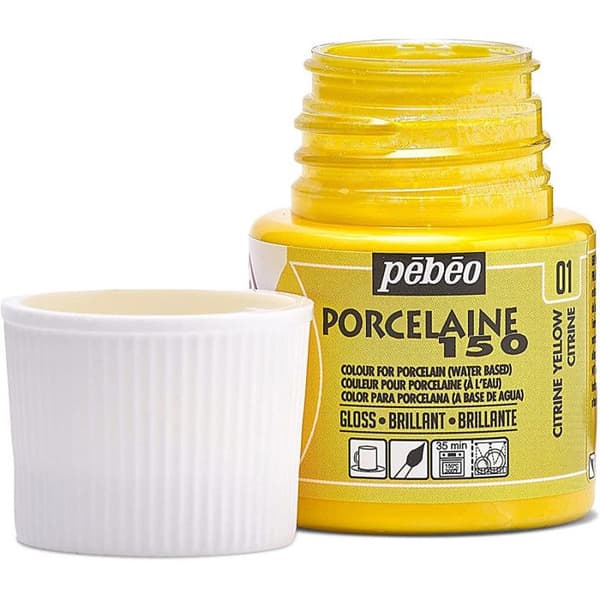 Porslinsfärg - Pébéo - 150 Brillant Citrine N°01 - 45ml flaska - Gul färg - Hög glans