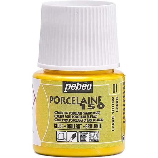 Porslinsfärg - Pébéo - 150 Brillant Citrine N°01 - 45ml flaska - Gul färg - Hög glans