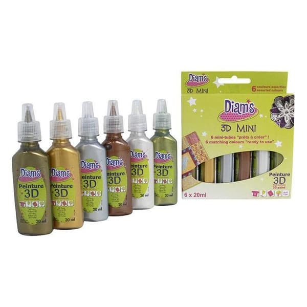 Färg - DIAM'S - 3D - Kit med 6 minituber - Metalliska färger - 120 ml