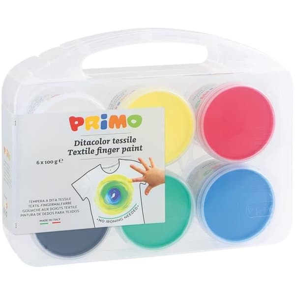 PRIMO 228TXD100SP Finger gouache i gryta med 100 gr., Multifunktionsfodral, 6 färger.