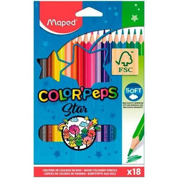 Farveblyanter Maped Color' Peps Star Multifarvet 18 Dele (12 enheder)