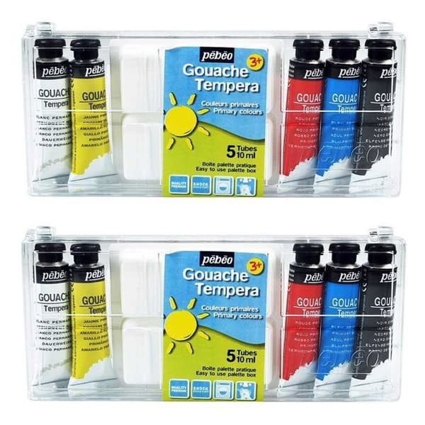2 lådor med 5 tuber gouachefärg + palett - 5 x 10 ml