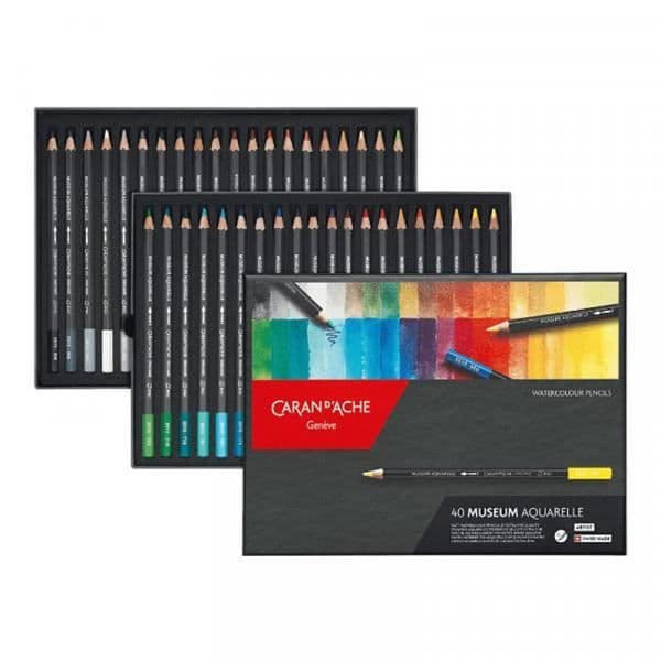 Färgpennor - CARAN D'ACHE - Museum Aquarelle - Sats med 40 - Extrafin kvalitet - 100% akvarellbara