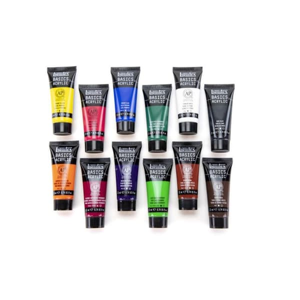 Akrylfärg - Liquitex - Basics Akryl - Box med 12 tuber á 22ml - Sortiment