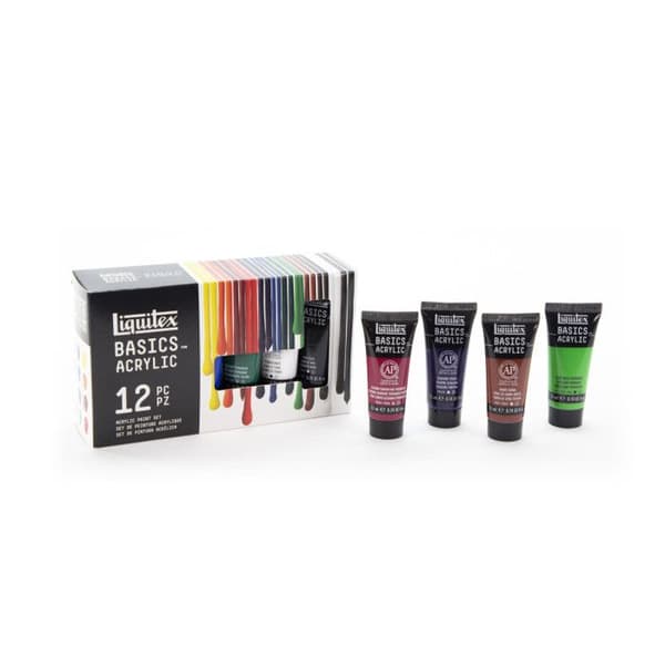 Akrylfärg - Liquitex - Basics Akryl - Box med 12 tuber á 22ml - Sortiment