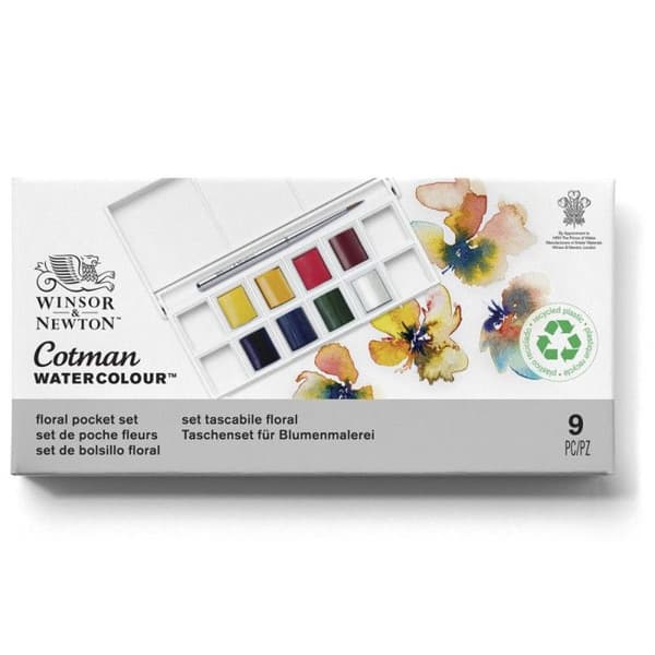 Akvarellfärg - Winsor &amp; Newton - Pocket Box - 8 halva kastruller - Blomlandskap