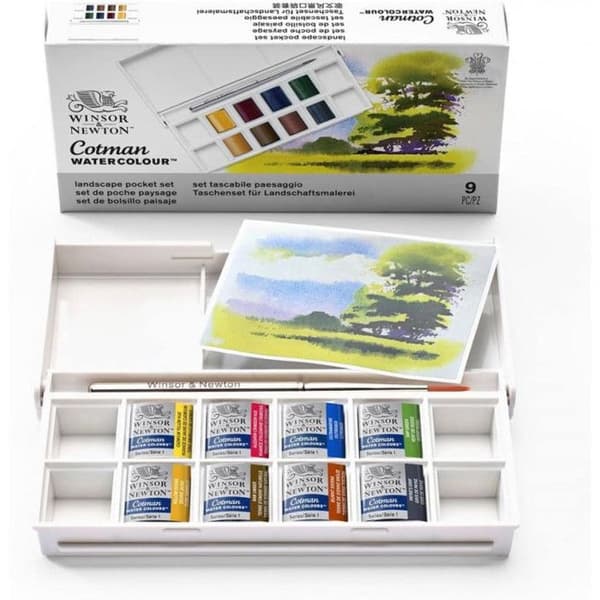 Winsor akvarellfärg - newton - 0390673 - Cotman Watercolor Pocket Set 8 Half Pans Landscape