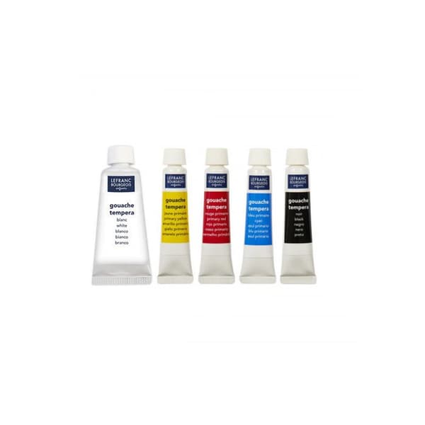 5 tuber LEFRANC & BOURGEOIS gouache med miniborste