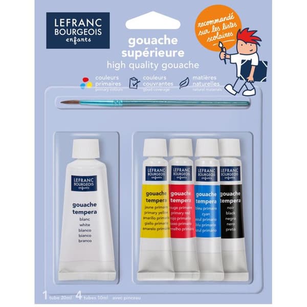 5 tuber LEFRANC &amp; BOURGEOIS gouache med miniborste
