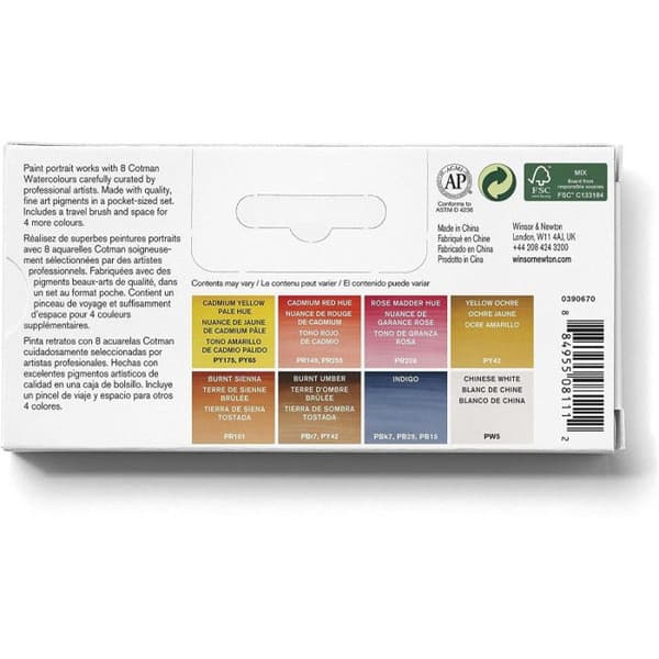 Vattenfärger - Winsor &amp; Newton - Pocketlåda - 8 halvblock - Porträtt - Blandat
