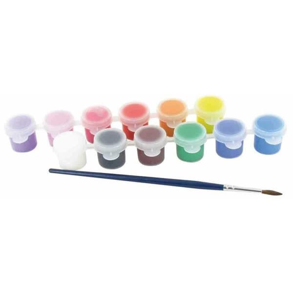 Kartong med 12 akrylfärger (12 x 6 ml) + pensel