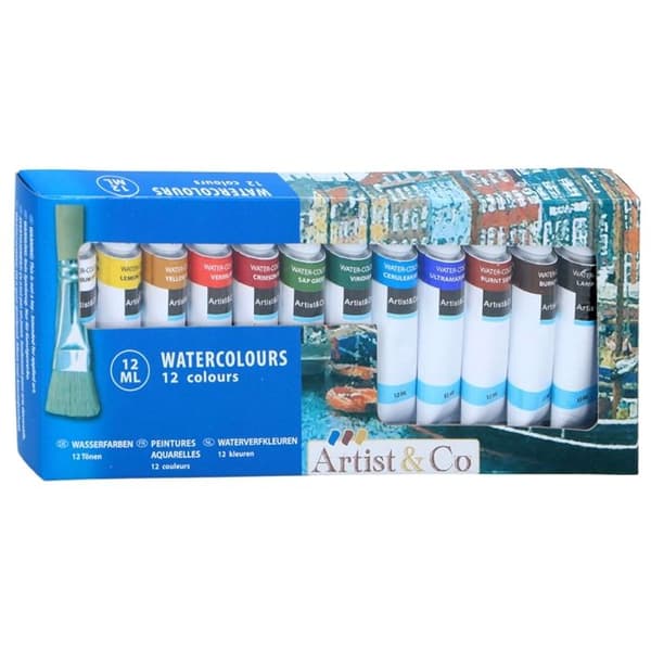 Akvarellfärger i 12 ml tuber 12 st.