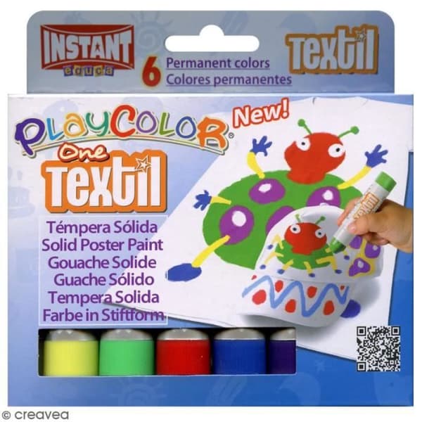 Solid Gouache Paint Sticks 10g - Playcolor Textil One - 6 olika färger