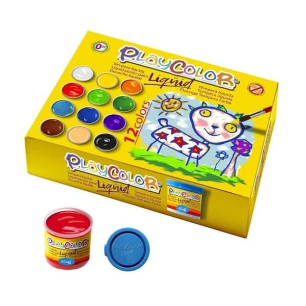PLAYCOLOR - Set med 12 krukor BASIC flytande gouachefärg - 40 ml. assorterade färger TU Sortiment