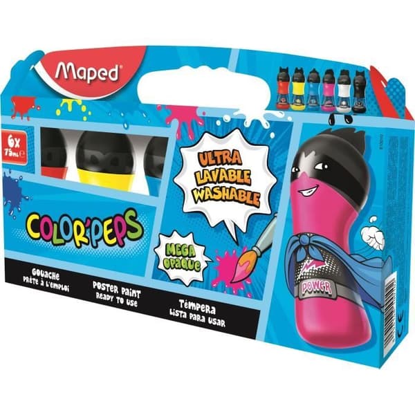 MAPED Box med 6 Color'Peps Paints 75 ml - Primärfärger