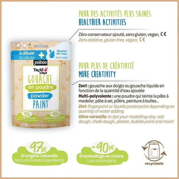 Gouachepulverset 4 påsar à 100g + tillbehör