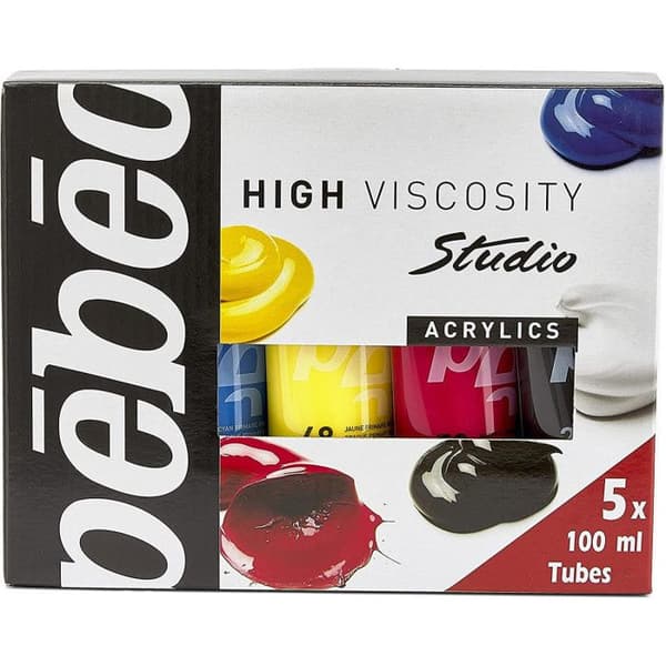 Akrylfärg - PEBEO - Studio Acrylics - 5 tuber à 100ml - Primärfärger - Lätt att använda