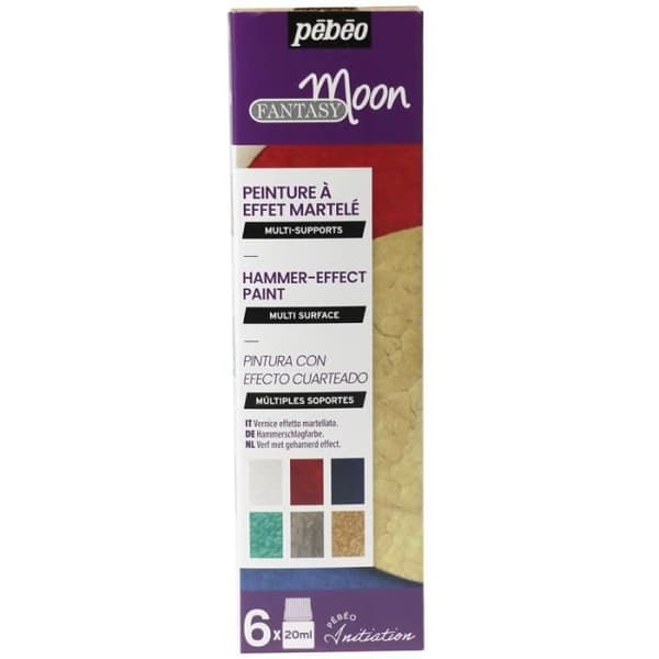 Nybörjarkit - PEBEO - Fantasy Moon-färg - 6 burkar à 20 ml - Hämmareffekt - Multi-underlag