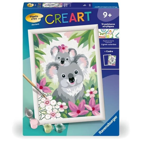 CreArt Kids 18x24 cm Koala mamma och bebis, Paint by Numbers Kit, Art Numbers, Ages 9+, 25833, Ravensburger