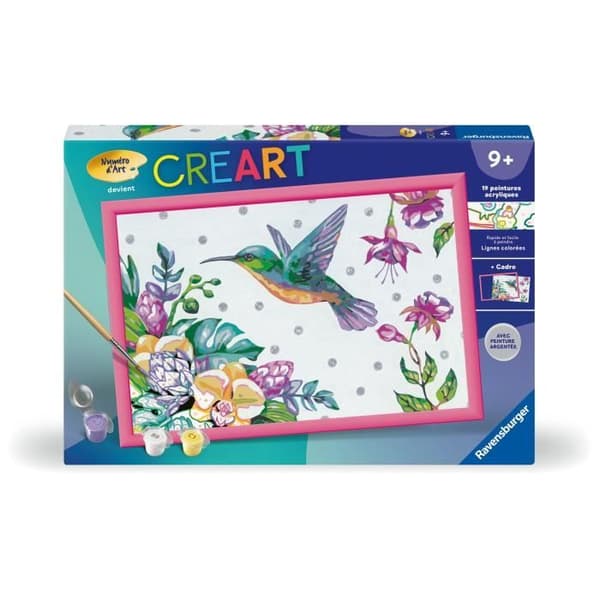 CreArt Kids 31x21 cm Hummingbird och exotiska blommor, Paint by Numbers Kit, Art Number, Ages 7+, 25851, Ravensburger