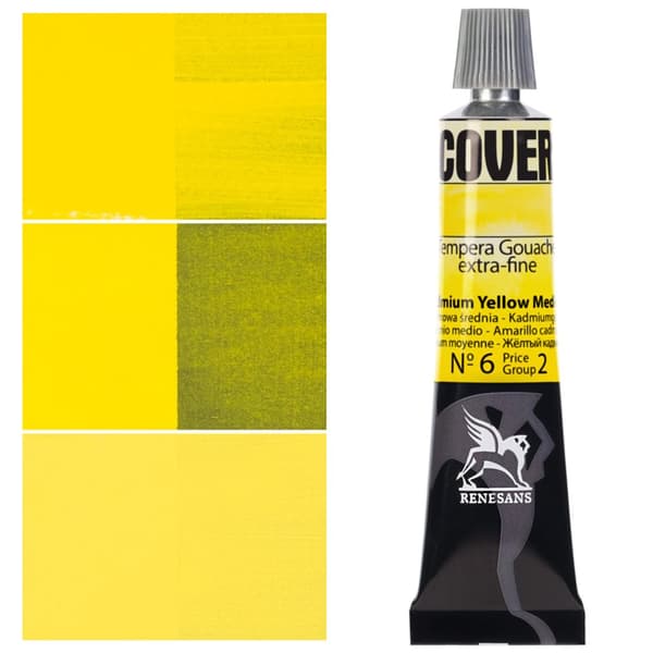 DÆKNING maling aluminiumsrør TEMPERA GOUACHE Renesans 6 GUL CADMIUM MELLEM 20ml