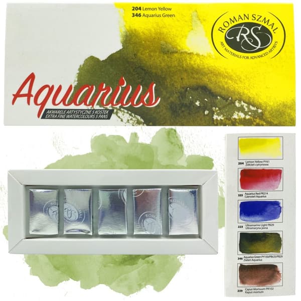 Akvarelsæt 5 stykker Roman Szmal fulde terninger AQUARIUS palette STARTER