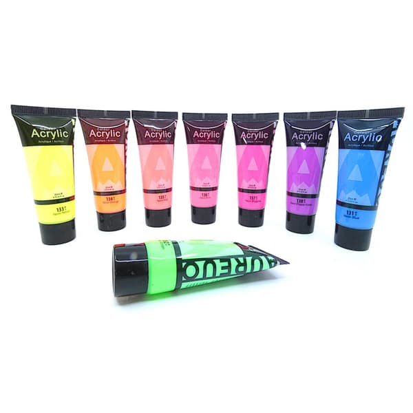 Sæt med 8 neon akryl maling NEON UV glødende AUREUO 8x21ml