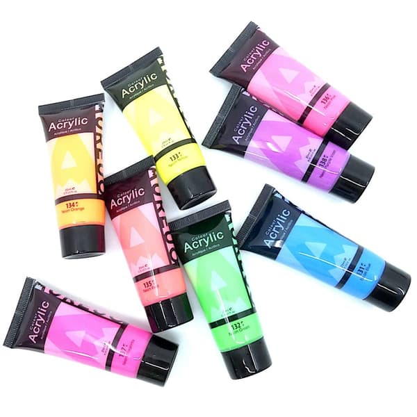 Sæt med 8 neon akryl maling NEON UV glødende AUREUO 8x21ml