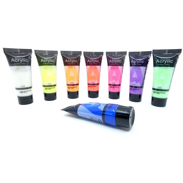 Sæt med 8 GLOW akrylmalinger lyser i mørket glans AUREUO 8x21ml