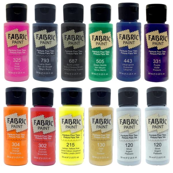 12 KANKASMAALIN setti vaaleille ja tummille vaatteille FABRIC AUREUO 12x59ml