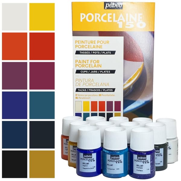 Sæt med maling til porcelæn, glas, til brænding, PEBEO 12x20ml, dekorativt