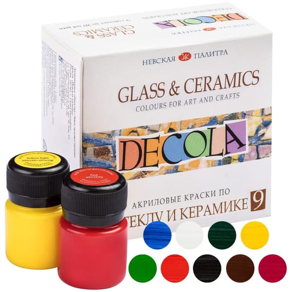 Set med 9 DECOLA glas- och keramikfärger för porslinsdekoration 9x20ml