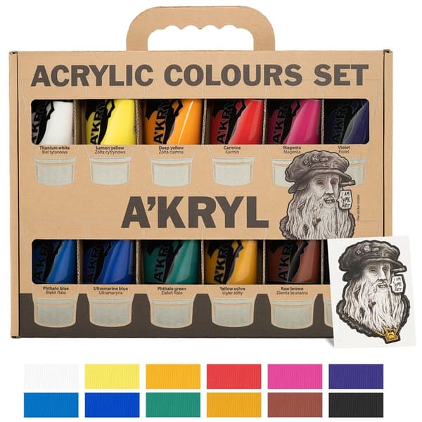 Sæt med 12 AKRYLMALINGER A'kryl artistic basic Renesans 12 x 100ml